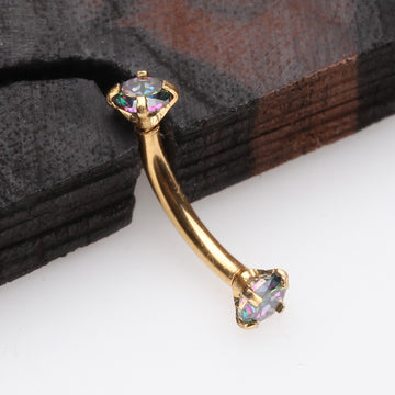 Detail View 1 of Golden Prong Set Gem Sparkles Internally Threaded Curved Barbell-Vitrail Medium